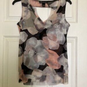 INC International Concepts Sleeveless Layered Top, Multi-color Print, Size Small